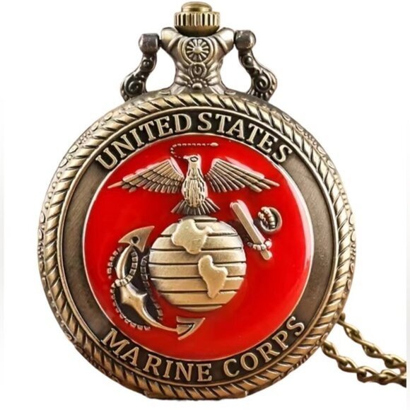 Pocket Watch US Marine Corps Steampunk Chain Quartz Watch Analog Retro Pendant - Picture 15 of 15